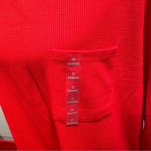 NWT Sleep Chic Solid Red Long Sleeve Henley Pajama Top with Breast Pocket - Picture 2 of 6